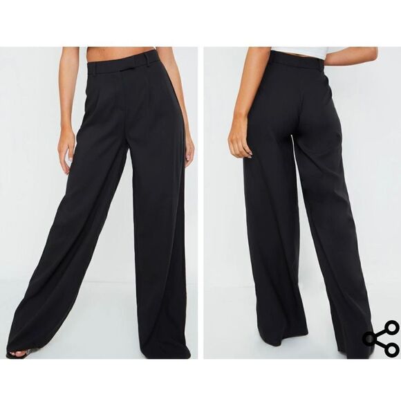 Pretty little thing black wide leg high waist trousers size 12 - Picture 9 of 9